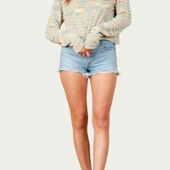 Hot Sale 🔔 Lucca 👩 women Cropped Space-Dyed Slub-Knit Sweater In Sherbet 😍