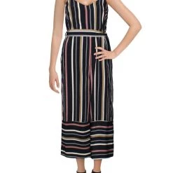 Promo ✨ Lucca 👩 Womens Striped Cropped Leg Jumpsuit 😉