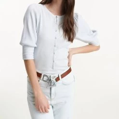 Wholesale ⌛ Dorothee Schumacher 👩 women Soft Rib 👕 Shirt in Silver Blue 😍