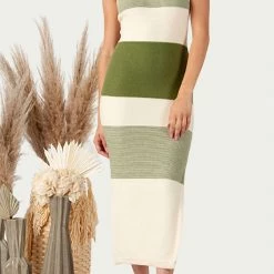 Best deal ❤️ Lucca 👩 women Brizo Knitted Halterneck Midi 👗 Dress in Ivory/Green 🥰