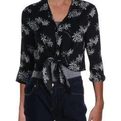 Outlet ⌛ Lucca 👩 Womens Printed Front Tie Blouse 👍