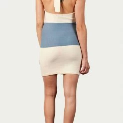 Best Sale 🔥 Lucca 👩 women 🍬 Candytuft Knitted Halterneck Mini 👗 Dress in Ivory/Blue 🛒 -Donna Karan Sleepwear Shop 6d205073e7064e06879617d708cfe45f 1080x