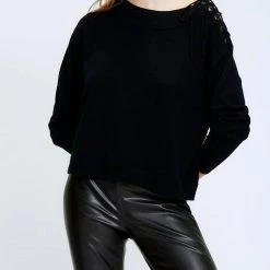 New 🎉 Dorothee Schumacher 👩 women Sophisticated Softness Off The Shoulder Cashmere Sweater in Pure Black ⌛