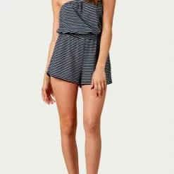 Cheap 😀 Lucca 👩 women Anise Strapless Cotton-Terry Romper In Navy Stripe 🎁
