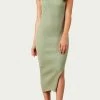 Buy 😉 Lucca 👩 women Amaryllis Open-Back Ribbed Knit Midi 👗 Dress In Sage ⭐
