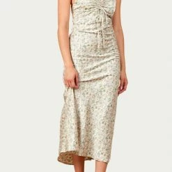 Outlet 😉 Lucca 👩 women Freesia Floral-Print Satin Maxi 👗 Dress In Green Floral 😀