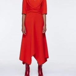 Wholesale 🎁 Dorothee Schumacher 👩 women Sophisticated Perfection Draped 👗 Dress in Japanese Red 🔥