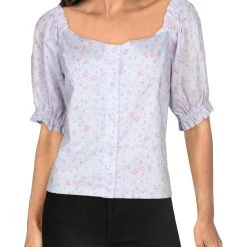 Cheapest 😉 Lucca Ava 👩 Womens Button- Down Puff Sleeve Crop Top 🤩