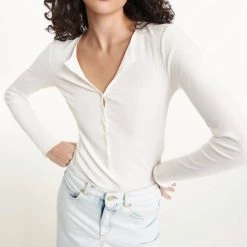 Flash Sale 🤩 Dorothee Schumacher 👩 women Soft Rib Long Sleeve 👕 Shirt in Camellia White 🎁