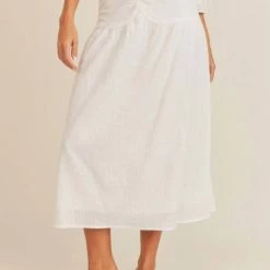 Brand new 🔥 Lush 👩 women Jax Ruched Tie Waist Midi 👗 Skirt in Off White 🎉