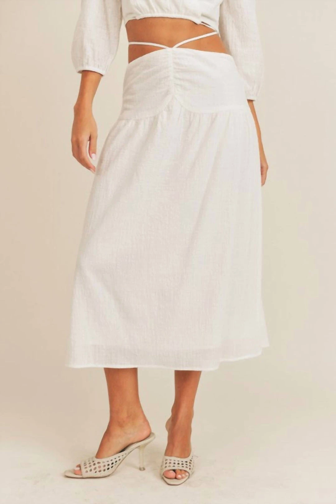 Brand new π₯ Lush π© women Jax Ruched Tie Waist Midi π Skirt in Off White π 1 Brand new π₯ Lush π© women Jax Ruched Tie Waist Midi π Skirt in Off White π