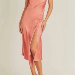 Outlet ✨ Lush 👩 women Satin Slip 👗 Dress in Coral 🧨