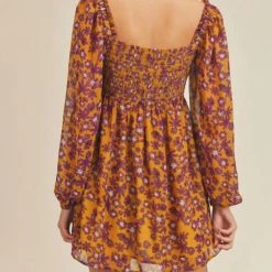Hot Sale 🔔 Lush 👩 women Smocked Floral Print Mini 👗 Dress in Mustard Violet ⌛ -Donna Karan Sleepwear Shop 339d1a837afb4270a9ee1e53c83327c7 1080x