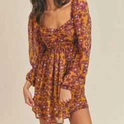 Hot Sale 🔔 Lush 👩 women Smocked Floral Print Mini 👗 Dress in Mustard Violet ⌛ -Donna Karan Sleepwear Shop 4b4da97a5c844a0aa7695bf2f12f807d 1080x
