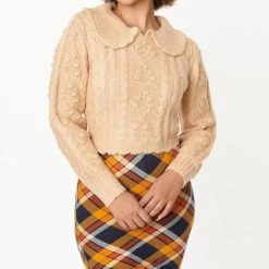 Cheap 👏 Lush 👩 women Cropped Cable Knit Top in Peach 🔥