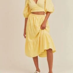 New 😍 Lush 👩 women Ezra Detached Front Midi 👗 Dress in Yellow 🛒