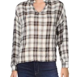 Deals 🧨 Lush 👩 Womens Plaid Split Neckline Top 😀