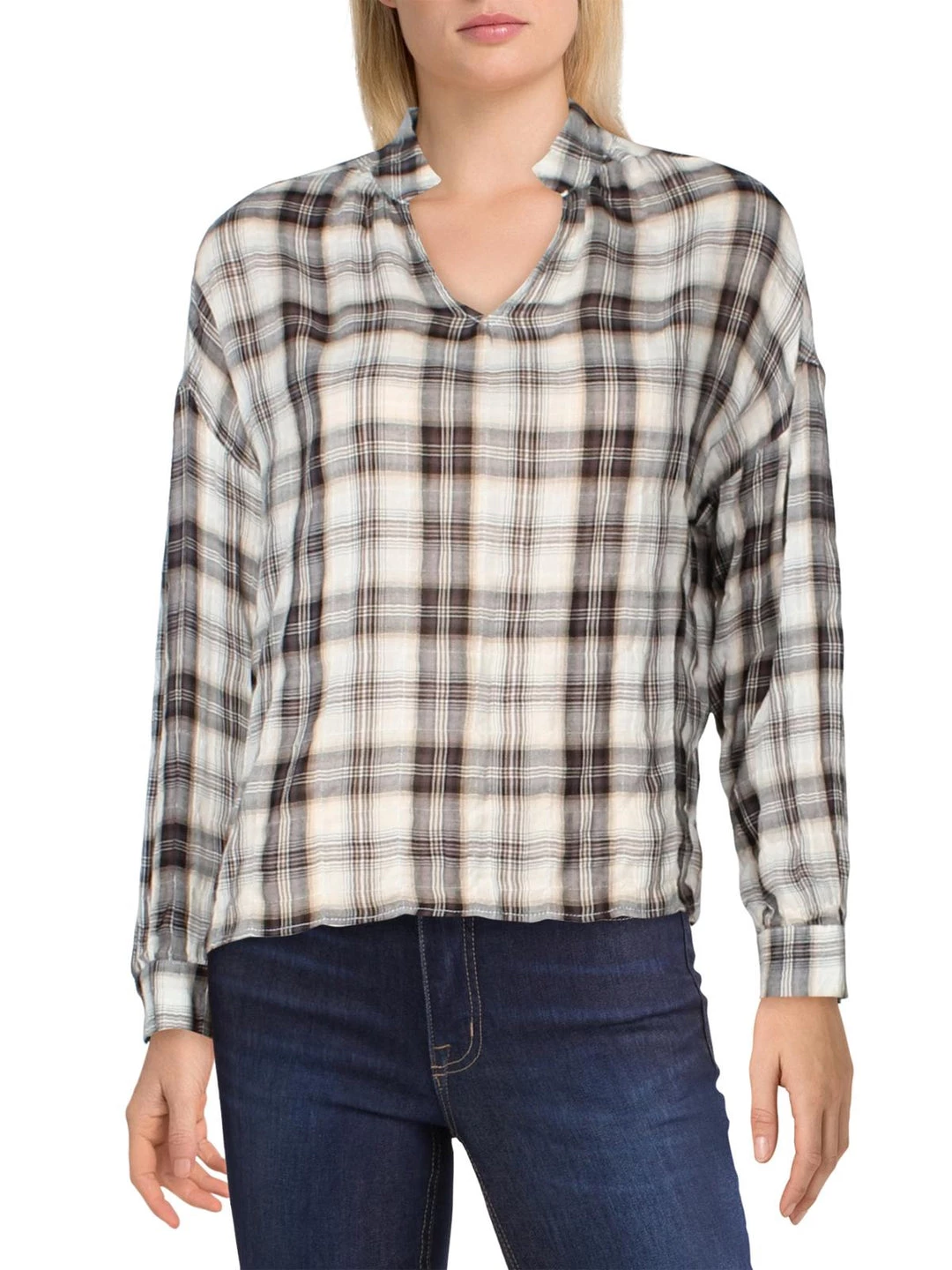 Deals 𧨠Lush π© Womens Plaid Split Neckline Top π 1 Deals 𧨠Lush π© Womens Plaid Split Neckline Top π