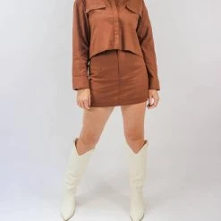 Buy 🔥 Lush 👩 women Down For The Ride Button Up Cropped 👚 Shirt in Chocolate ⌛