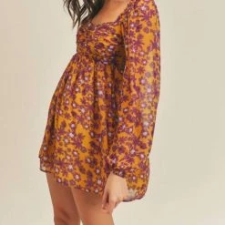 Hot Sale 🔔 Lush 👩 women Smocked Floral Print Mini 👗 Dress in Mustard Violet ⌛ -Donna Karan Sleepwear Shop fd92c32a7b8e4e3fb5f945ed5107e18c 1080x